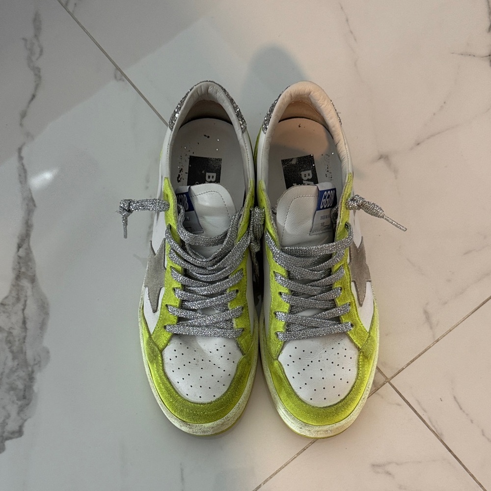 Like new! Golden Goose Green and Silver Sneakers.